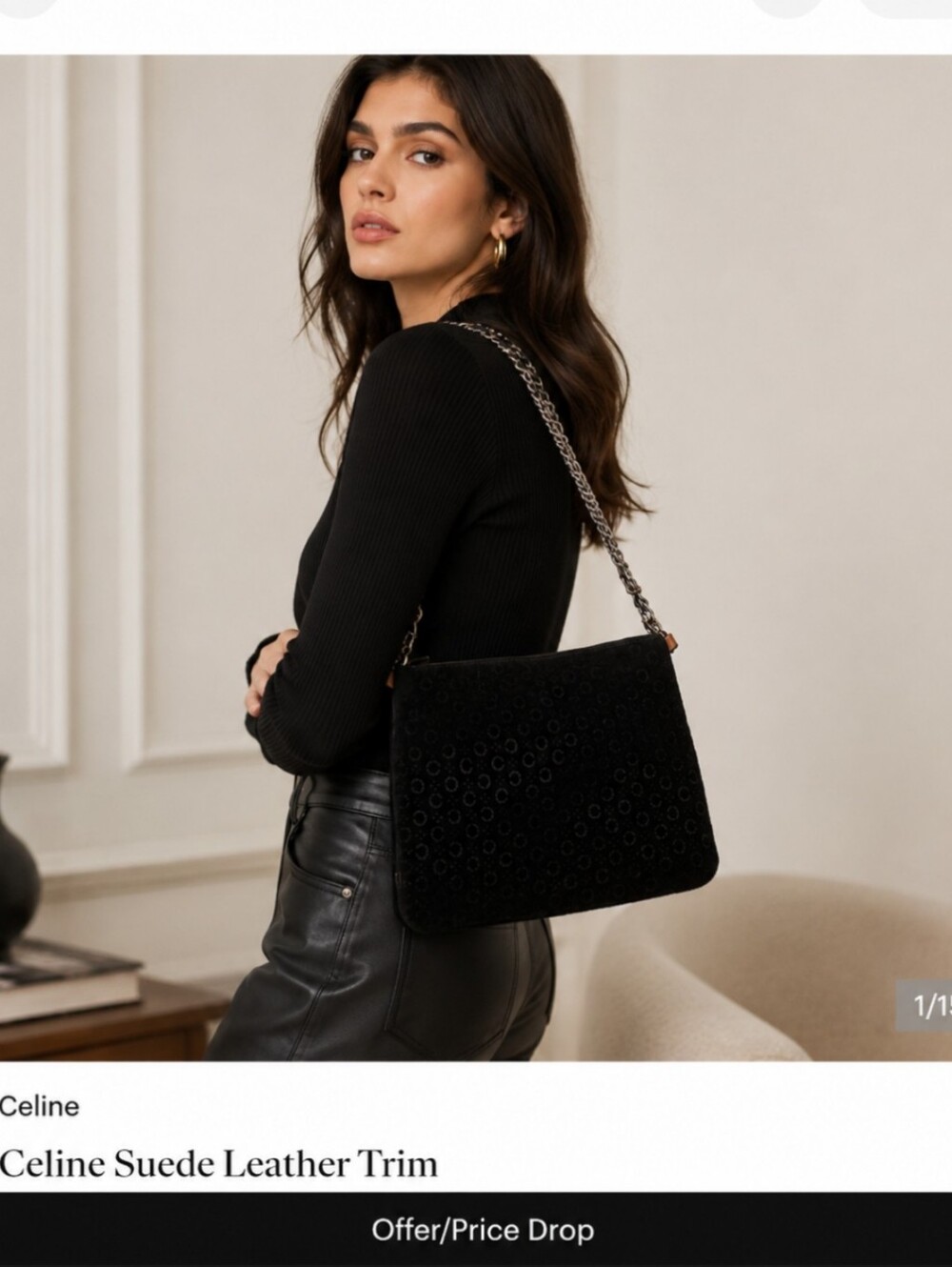 Celine Suede Leather Trim Black /tan‎ Women's Bag